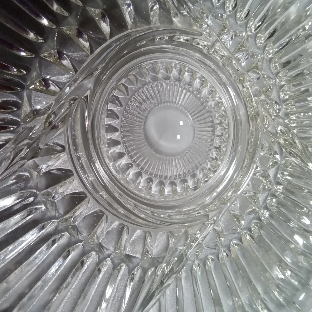 Vintage Clear Pressed Glass 3 Section Divided‎ Serving Platter Sunburst 12 Inch